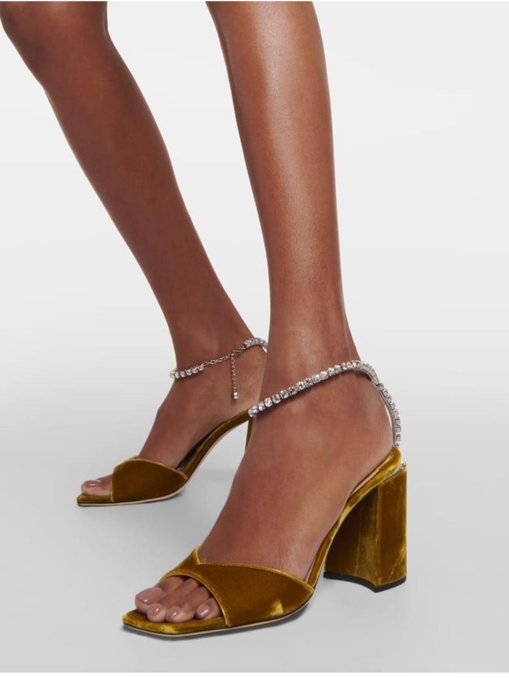 Jimmy Choo Olive Velvet Block Heel Saeda Embellished Sandals NEW - Picture 11 of 17
